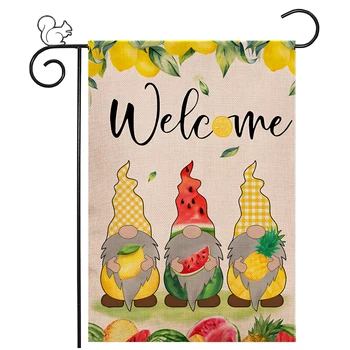 Letní Vítejte Meloun Vlajky Gnome Zahrada Vlajkou 12×18 Palcové Oboustranné Venkovní Dekor Statku Dekorace Citron Dvoře Vlajku