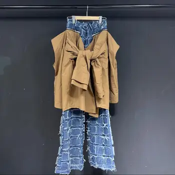 Originální design džíny pro Muže Ženy podzim zima nové falešné 2dílná Plné délky džínové modré kalhoty, Módní Kalhoty Y4428