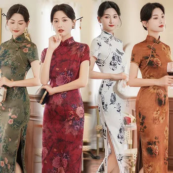 Vintage Qipao Šaty Pro Ženy Nový Módní Ležérní Streetwear Žena Šaty Elegantní Čínský Styl Cheongsam Šaty Etnickém Stylu