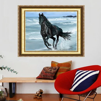 Běžící Černý Kůň Diy Diamantový Malování Kit 40*30cm Dekorace, Obraz ruční práce Resinstone Náměstí Full Diamond Malování