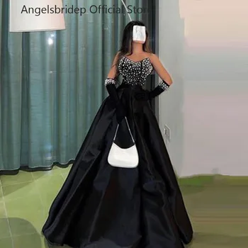 Angelsbridep-line Černé Šaty na Ples 2023 Třpytivé Krystaly Robe De Soirée Dlouhé Formální Příležitosti Šaty Party Šaty Robe De Bal