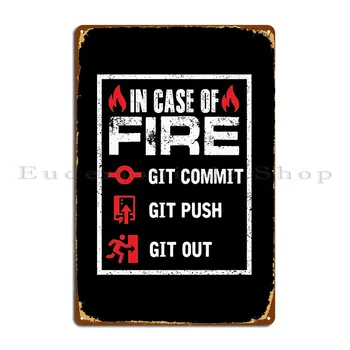 V Případě Požáru 1 Git Commit 2 Git Push 3 Opustit Budovu Plechová Cedule Cinema Club, Bar, Klub Vlastní Obývací Pokoj Tin Znamení, Plakát