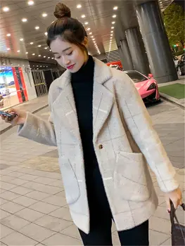 Nové Imitace Norek Kabát Ženy Střední A Dlouhé Podzimní Zimní 2023 Volné korejské Verzi Zesílené Vlněné Sako Svrchní Z458