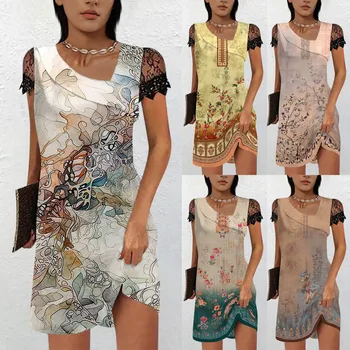 Elegantní společenské Šaty Pro Ženy 2023 Tisknout Lístek Rukávů Polka Dot Bílé Okraje-Krátký rukáv Čerstvé Ležérní Šaty Mini Vestidos
