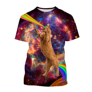 Letní 3D Tištěné Prostor Funny Cat T-shirt Muži Ženy Pohodě Zvířat Top Tees Street, Plus Velikost Krátký Rukáv T Košile Děti Oblečení
