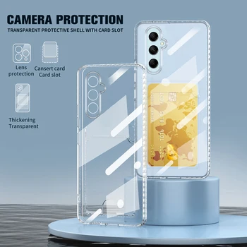 Transparentní Peněženka Slot pro Kartu Měkké TPU Nárazuvzdorné Pouzdro Pro Samsung Galaxy M14 5G 6.6 inch M 14 14M GalaxyM14 SM-M146B Kryt Fundas