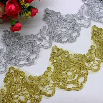 Svatební Krajky 3D Zlatě Vyšívaný Motiv Květin Diy Krajky Trim Šicí Cop Stuha 6,5 cm