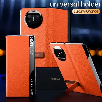Luxusní Kůže Přátelský Matné Pouzdro Z Pravé Kůže Pro Huawei Mate X3 Stojánek Nárazuvzdorný Nárazník Objektivu Ochranný Kryt Příslušenství