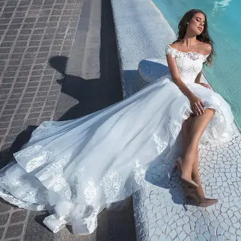 2024 Off Rameno A-Line Svatební Šaty Krajky Nášivky Svatební Šaty Formální Dlouhé Princezna Sladké Blízký Východ v Dubaji