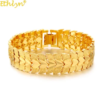 Ethlyn Šperky Dubaj Etiopské Luxusní Design Náramky Zlaté Barvy Srdce Vzor Manžety Unisex Široké Snap Náramek Lásky Manželský Pár