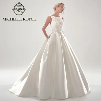 Michelle Royce plesové Šaty Svatební Šaty 2024 LOPATKA Nášivky, Navlékání korálků S Kapsami Vintage Saténové Svatební Šaty Vestidos De Novia