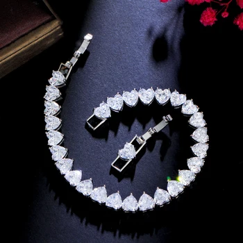 BeaQueen Romantická Láska Srdce Tvar CZ Tenis Stříbrné Pozlacené Náramky pro Ženy Zásnubní Večírek, svatební Svatební Šperky, Dárkové B231