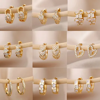 Klasické Zirkon Srdce Hoop Náušnice Pro Ženy z Nerezové Oceli Zlaté Barvy Crystal Náušnice Kruh Módní Piercing Šperky aretes