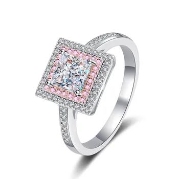 AZ807-J Lefei Móda Luxusní Módní Klasické Bílé Moissanite 1 Ct Rose Square Ring Pro Ženy 925 Stříbrné Party Šperky Kouzlo Dárek