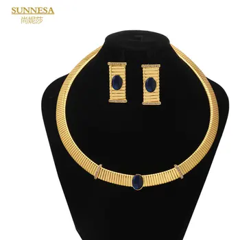 Módní Dubaj 18k Zlaté Šperky Sady pro Ženy, Náušnice, Náhrdelník, Soubor Šperky Luxusní Značkové Bijoux Femmes italské Á