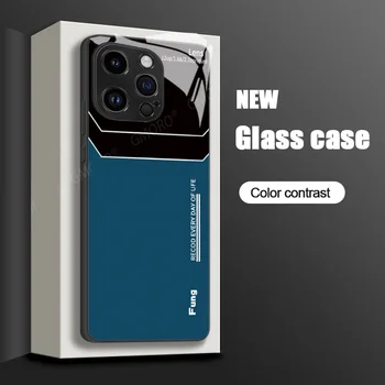 Nový Barevný Kontrast Sklo Případ pro IPhone15 14 13 12 11 Pro Max X/XS,XR Luxusní Obchodní Muži ' s Anti-otisků prstů Nárazuvzdorný Kryt
