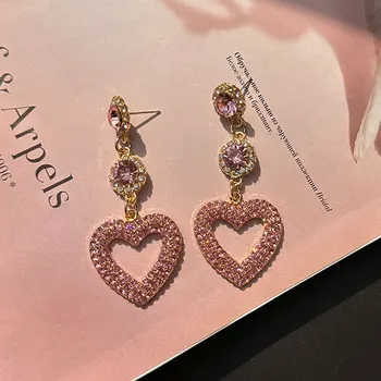 Krásné Růžové Vynikající Srdce Náušnice Zirkon Luxusní Crystal Náušnice pro Ženy, Dívky Módní Šperky Ucho Dárek