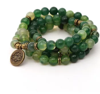 zelená 108 korálky 8mm elastický nastavitelný Lotus život strom Buddha OM oko, Čakry, Reiki achát Onyx Jóga Náramek náhrdelník uh4d