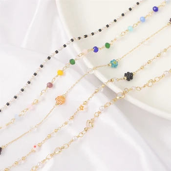 50 cm, 14K Pozlacené Mosazi Pearl Crystal Korálky Řetěz Náhrdelník, Náramek, Brýle na Krk Držák Masky Popruh DIY Výrobu Šperků