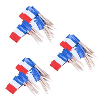 Spoustu 150 Ks Mini Dřevěné Párátka S Vlajkou Pro Výzdobu Party Ovoce Pečivo - Francie (Modrá, Bílá, Červená)