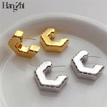 HangZhi C tvar Robustní Náušnice pro Ženy, Dívky Zlatá Barva Kovu Tlusté Ucho Knoflíky Nepravidelné Vintage Šperky Párty Dárky