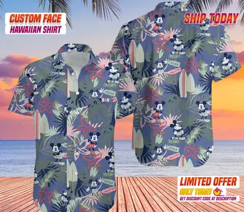 2023 New Mickey Mouse Havajské Košile Módní Pánské Tlačítko Nahoru Košile Disney Tropické Havajské Košili Květinové Prodyšné Tričko Beach