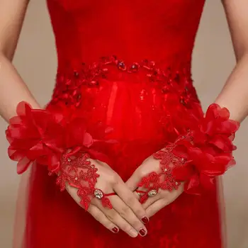 Svatební Doplňky 2020 Krátké Červené Květy Vysoce Kvalitní Crystal Elegantní Svatební Rukavice Svatební Rukavice
