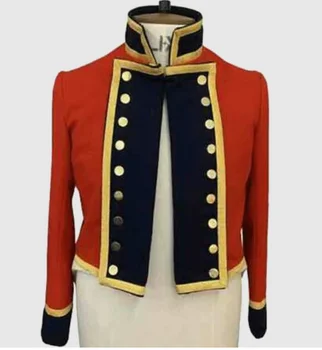 Viktoriánské Pánské Červené Důstojník Stylu Zlaté Tlačítko Vojenský Kostým Sako Pánské Husar Jacket Navy Bunda Středověké Vintage Bunda