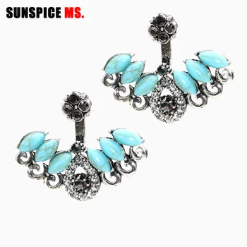 SUNSPICE MS Jedinečné turecké Náušnice Pro Ženy Modré Pryskyřice Oboustranné Crystal Náušnice Ženy Brinco Svatební Vintage Šperky