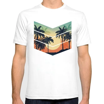 Geometrický Tvar západ Slunce na Pláži Grafický Tisk T Košile Muži Letní Harajuku Tričko Unisex streetwear Top T-shirt