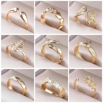 Vynikající Nerezové Oceli Nastavitelný Zlaté Barvy Listí Prsteny Pro Ženy, Svatební Estetické Kouzlo Módní Šperky Strana Femme Dárek
