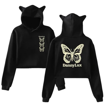 DannyLux Merch Motýl Svetr Kočka Uši s Kapucí Dlouhý Rukáv Mikiny Ženy Crop Top 2023 Nové Logo Dámské Oblečení