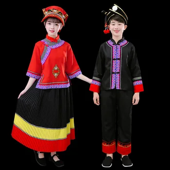 Nové Yi Děti je Etnický Kostým Yunnan, Guizhou Chlapci a Dívky Menšinový Festival Taneční Vystoupení
