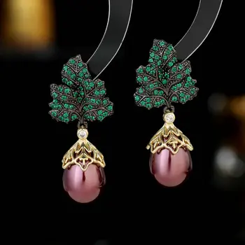 XUYE Long Leaf Pearl Náušnice Značkové Šperky pro Ženy, Populární Elegantní Temperament Svatební Party Šperky Design Stud Náušnice