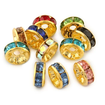4 6 8 mm Zlatá barva Drahokamu Rondelles Crystal Distanční Korálky pro DIY Šperky Příslušenství Ručně vyráběné Náramek Náhrdelník