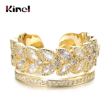 Kinel Značky Luxusní Crystal Květinové Prsteny pro Ženy, Jedinečné Party Svatební Šperky Módní Zlato Zirkony Koktejl Kroužky