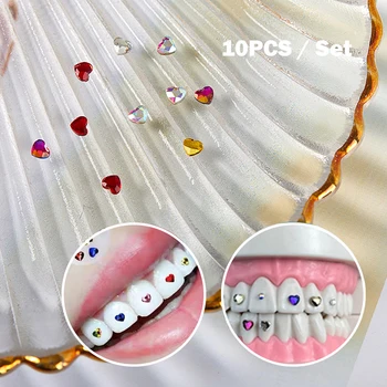 10Pcs 3mm zubní Zubní Drahokamy Crystal Diamond Ozdoba ve tvaru Srdce, Barva, Zuby, Šperky, zubní Protézy Akrylové Zuby Dekorace