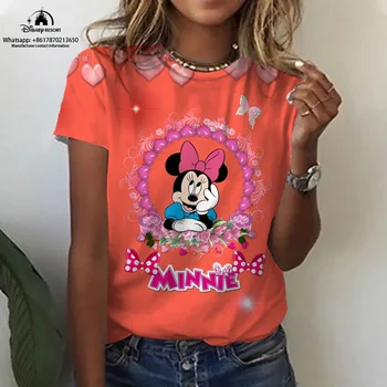 2023 Disney Kreslených Zvířat Hrad Mickey 3D Digitální Tisk Dámské Kolo Krk Krátký Rukáv Roztomilé Tisku Pár T-shirt
