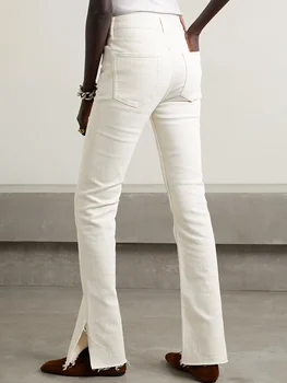 Dámské Kalhoty High-Vzestup Štěrbinou Boot-Cut Full-Délka Jean 2023 Podzim Zima Bavlněné Kalhoty Vintage
