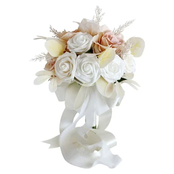 Květina Živůtek Bílé Umělé Růže Kytice s Mašlí Foto Rekvizity