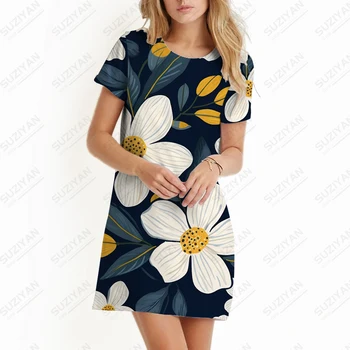 Letní nové dámské šaty flower 3D tištěné lady sladké šaty ležérní lady šaty módní trend krásná dáma šaty