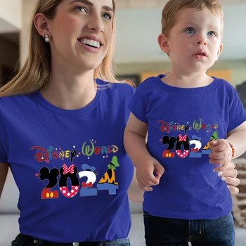 Disney World, T-košile 2024 Letní dětské Oblečení, Máma a Syn, Dcera Rovné Tričko Evropa Amerika Módní Trend Halenky