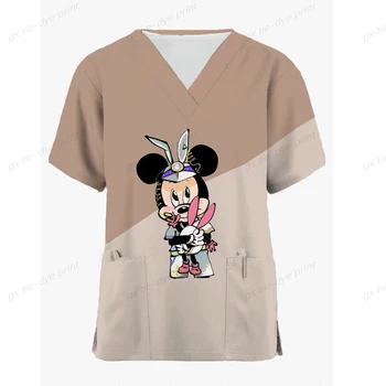 Disney Minnie Mickey Mouse Tisk Letní Pracovní Uniformu Ženy Krátký rukáv V-neck sestra vrchní sestra v Práci Nosit Lékařské Halenka