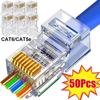 RJ45 Cat6/ Cat5e Konektor Projít Přes Ethernet Kabel UTP Síťový Konektor pro Pevné Dráty nebo Pletl Kabel Ethernet