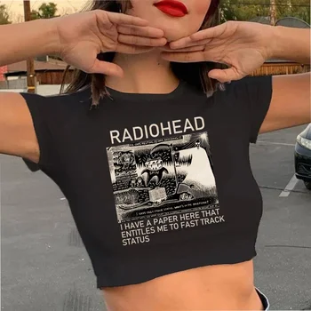 Radiohead T Shirt Crop Top Ženy Módní Letní Hip Hop Topy tričko Unisex Rock Band Y2k Grafické Tees Ženy Oříznuté Tričko