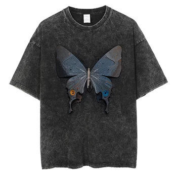Mužské A Ženské Odcizení Butterfly Printed T-shirt Hip-hop, Street Oblečení Y2K Originální Oblečení Vintage Bavlna Rukáv Krátký
