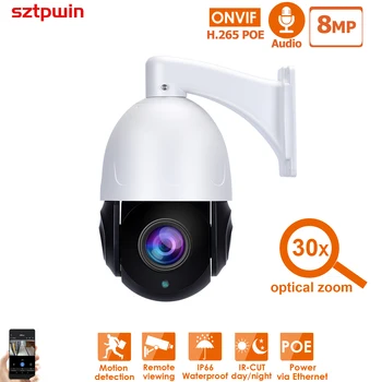 8MP 30x Optický Zoom, POE PTZ Video IP CCTV Bezpečnostní NetworkCamera Systém Kit FaceDetection OutdoorWaterproof ICSEE