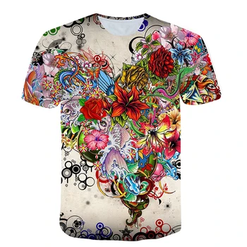 Letní Nové Módní Muži, Květiny Motýli Grafické T Košile 3d Osobnost Trend Hip Hop Print T-shirt Krátký Rukáv T-košile Top