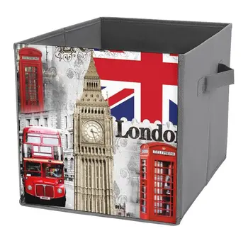 Londýn, Big Ben, BRITÁNIE, Britská Vlajka Skládací Textilie Storage Bin Kostky Organizátor Skládací Box s Úchyty pro Domácí Ložnice Dárky