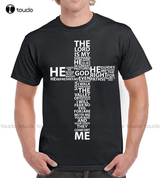 Nové Módní Značky Letní Oblečení Hip Hop Fitness Bible Quote Pán Je Můj Pastýř Pánské Ježíš Kříž T-Shirt Churcht Tričko Design